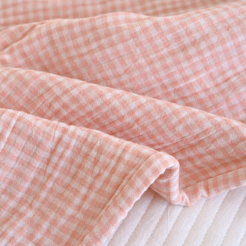 Gingham Cotton Lounge Pants With Elastic Waist - Pink - 9