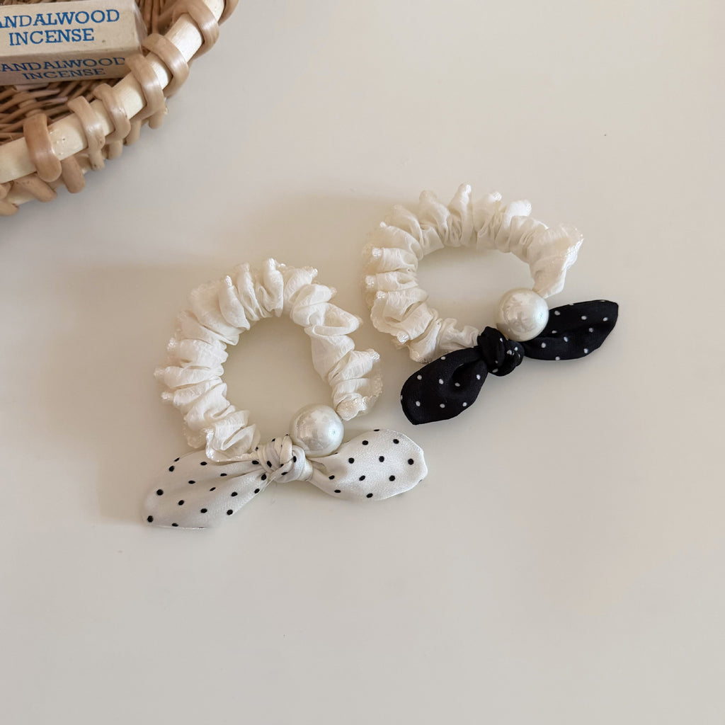 Faux Pearl Dotted Bow Hair Scrunchie