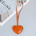 Padded Heart Charm With Long Leather Loop - Orange