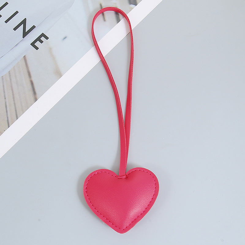 Padded Heart Charm With Long Leather Loop - Rose-Red