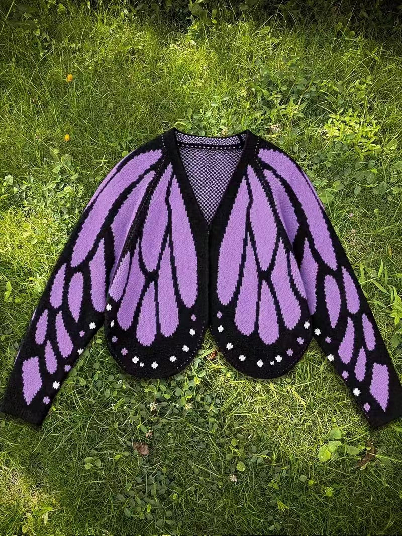 Butterfly Wing Batwing Knit Cape Cardigan - Purple