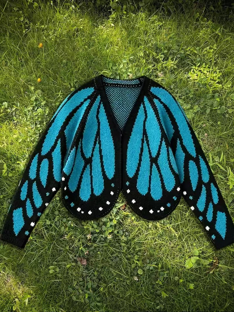 Butterfly Wing Batwing Knit Cape Cardigan - SkyBlue