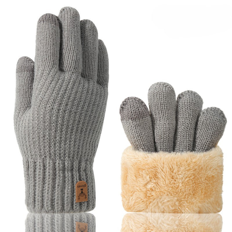 Plush Lined Two Tone Knit Gloves - A_Grey