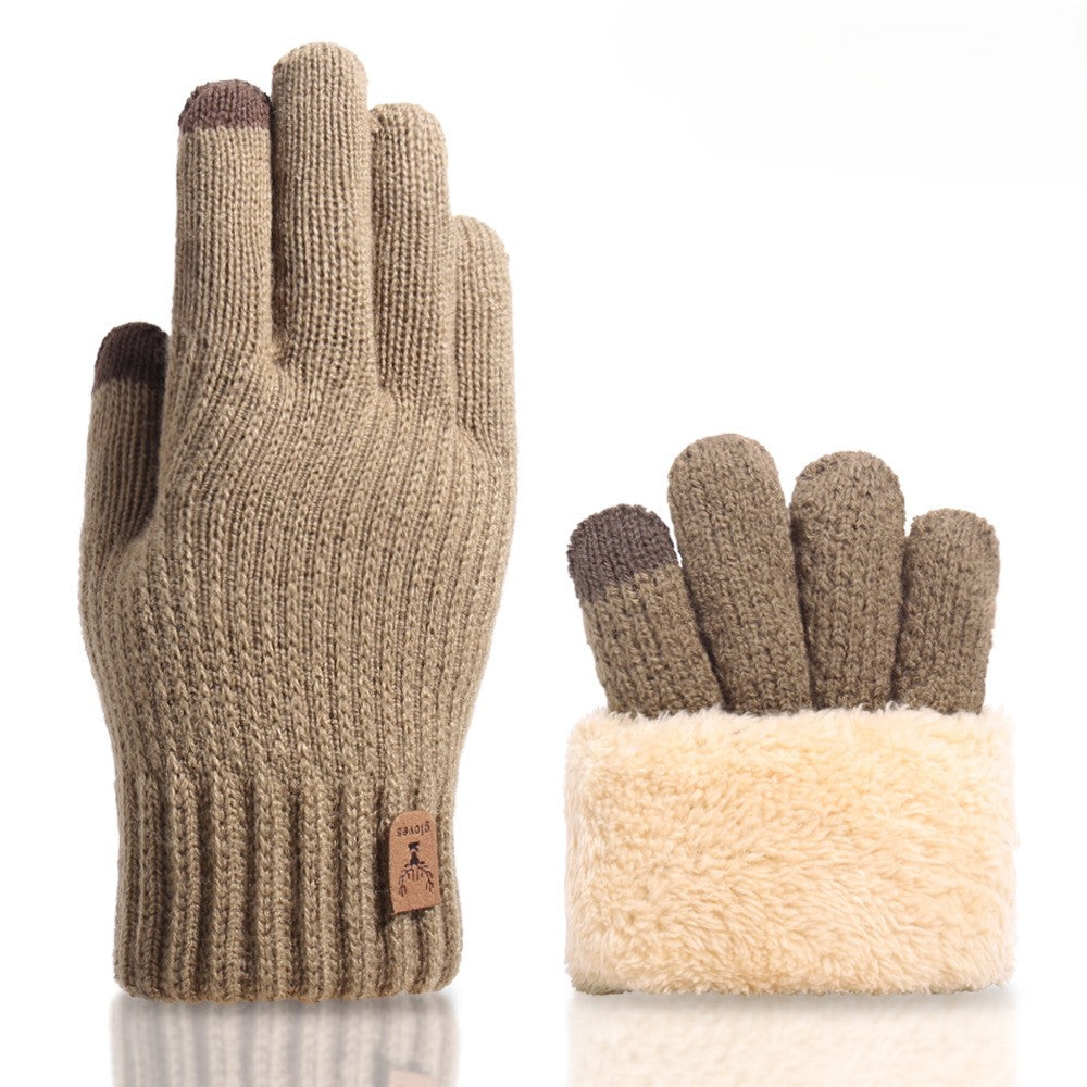 Plush Lined Two Tone Knit Gloves - Coffee