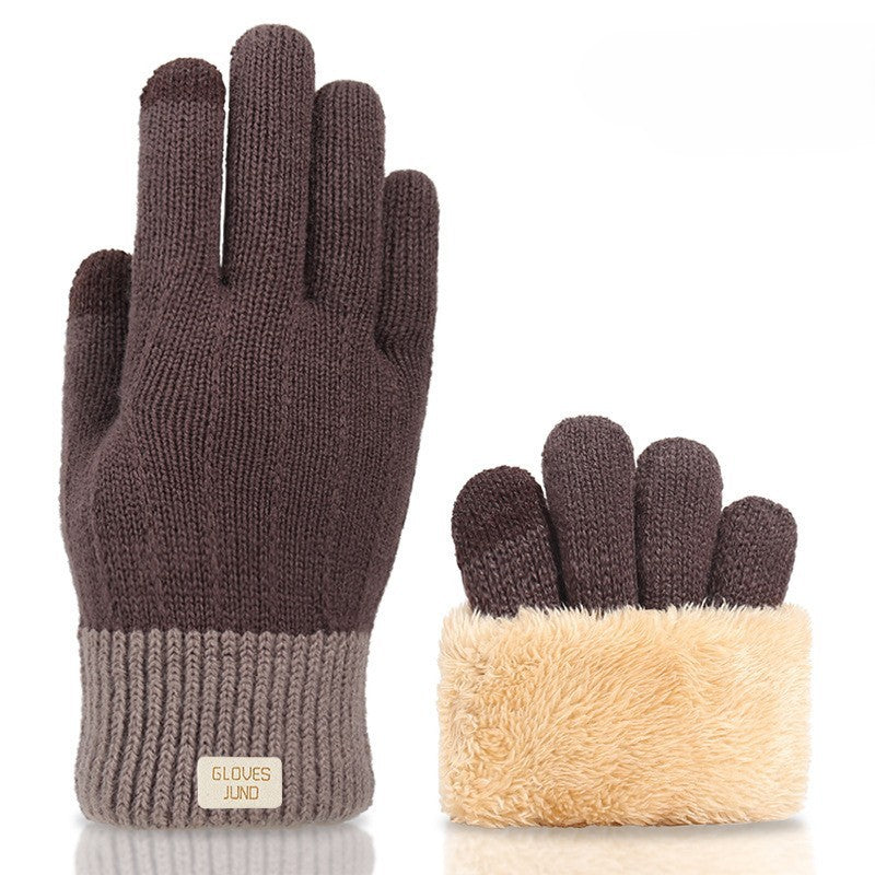 Plush Lined Two Tone Knit Gloves - DarkCoffee