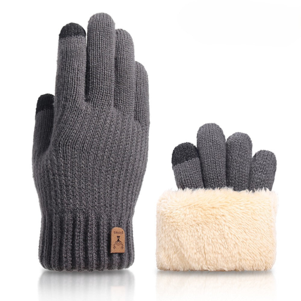 Plush Lined Two Tone Knit Gloves - DarkGrey