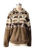 Aztec Sherpa Half Zip Pullover Sweatshirt - Coca