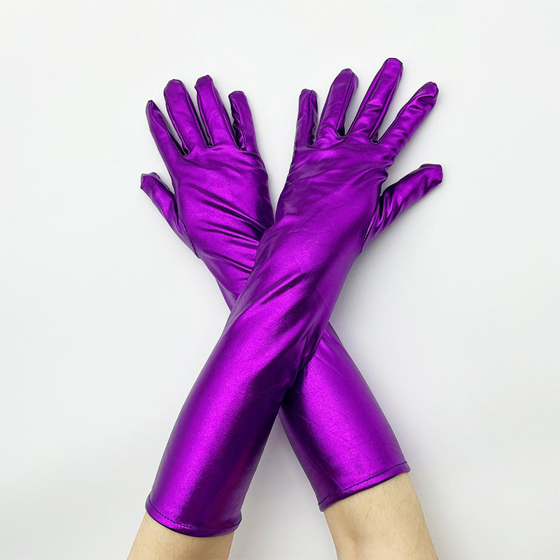 Shiny Stretch Elbow Length Gloves - Purple