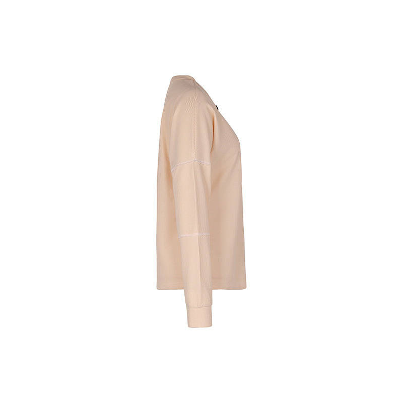Waffle Texture Henley Long Sleeve Top - Beige - 1