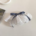 Scalloped Eyelet Ruffle Bow Hair Clips - Checkered