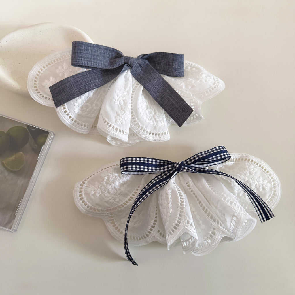 Scalloped Eyelet Ruffle Bow Hair Clips