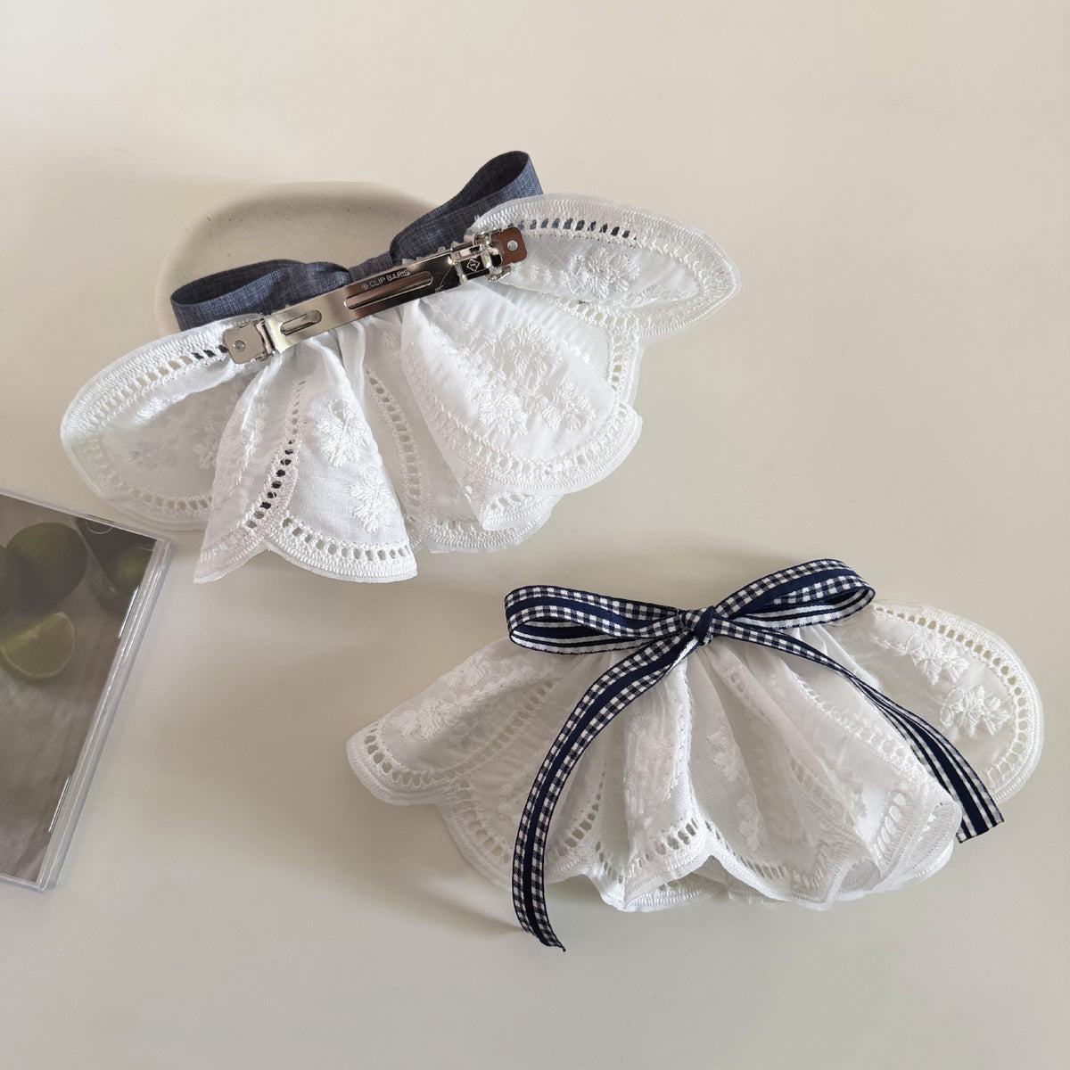 Scalloped Eyelet Ruffle Bow Hair Clips - view 1
