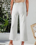 Button Fly Cropped Wide Leg Jeans - White