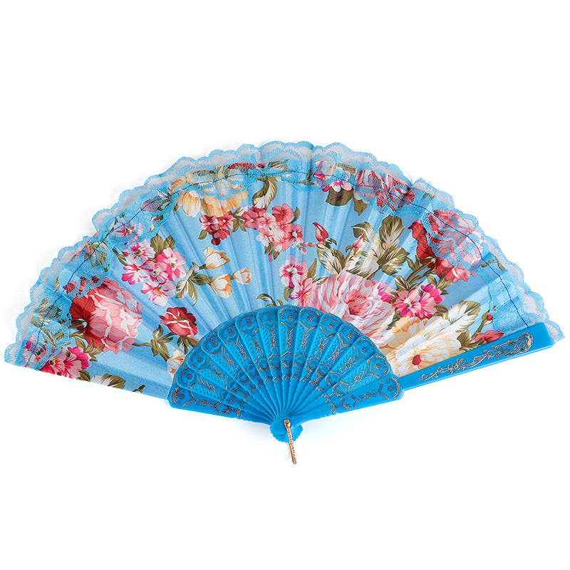 Peony Floral Lace Edge Folding Fan