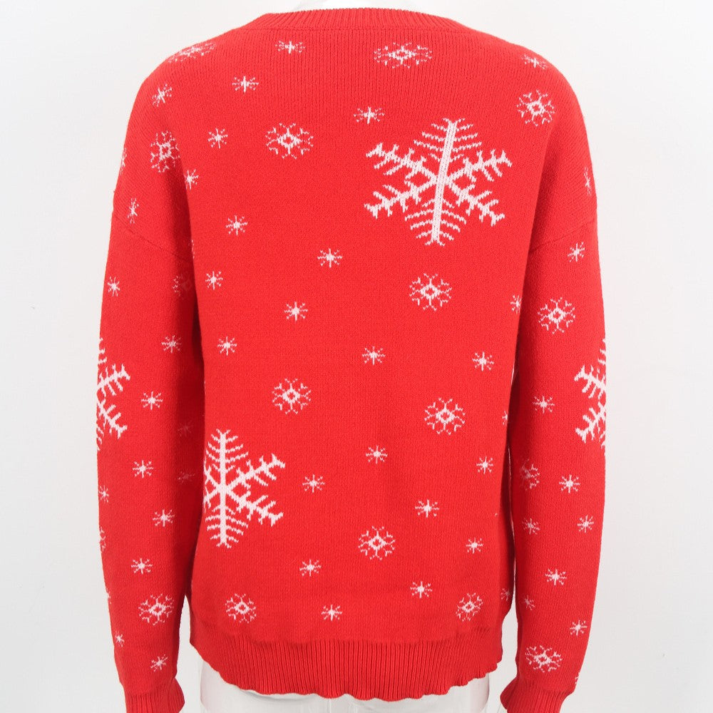 Red Santa Robin Snowflake Knit Sweater - Red - 2