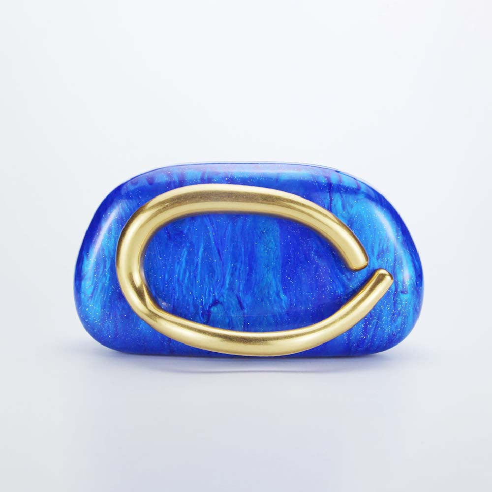 Sculptural Loop Handle Marble Clutch - Acrylic_Blue