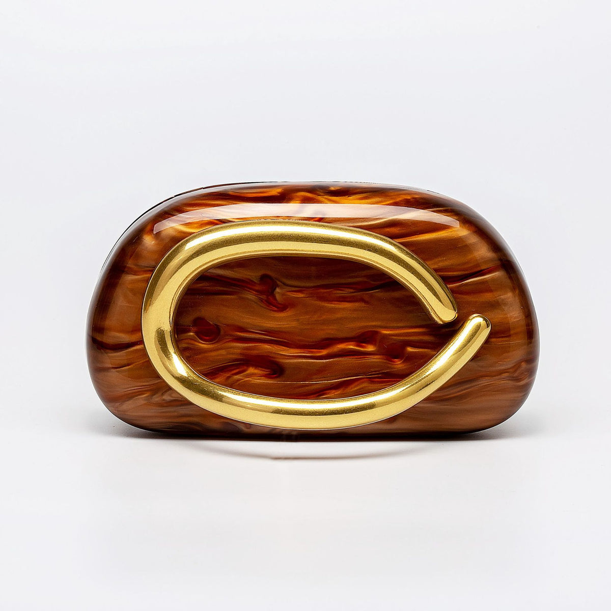 Sculptural Loop Handle Marble Clutch - Acrylic_Brown