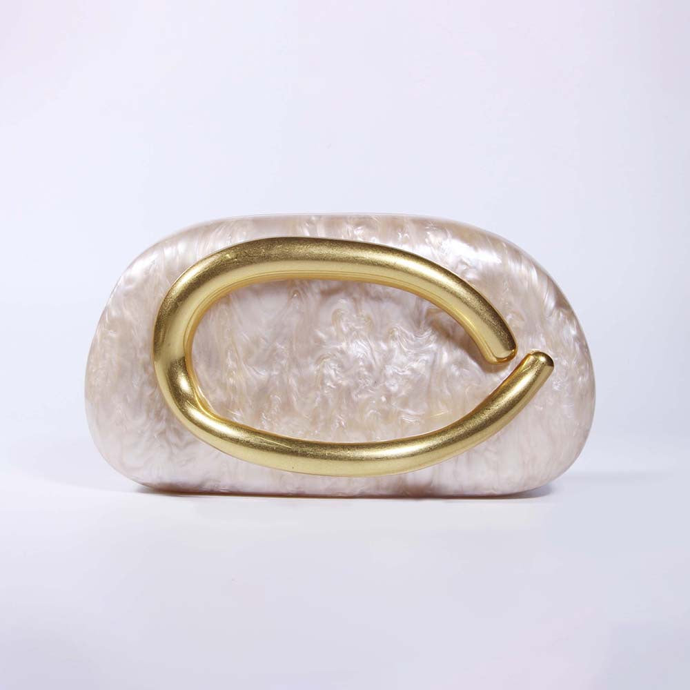 Sculptural Loop Handle Marble Clutch - Acrylic_Champagne