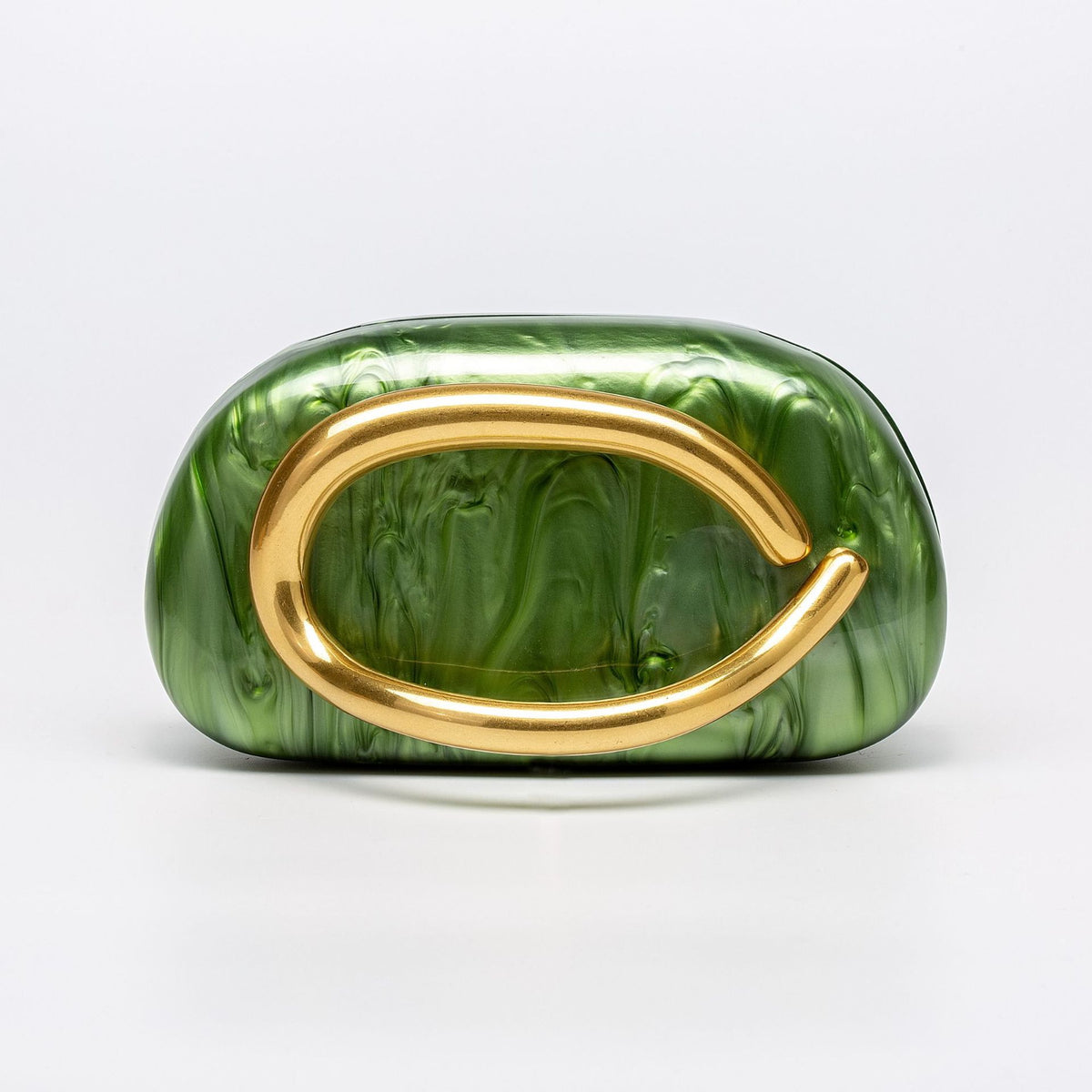 Sculptural Loop Handle Marble Clutch - Acrylic_Green