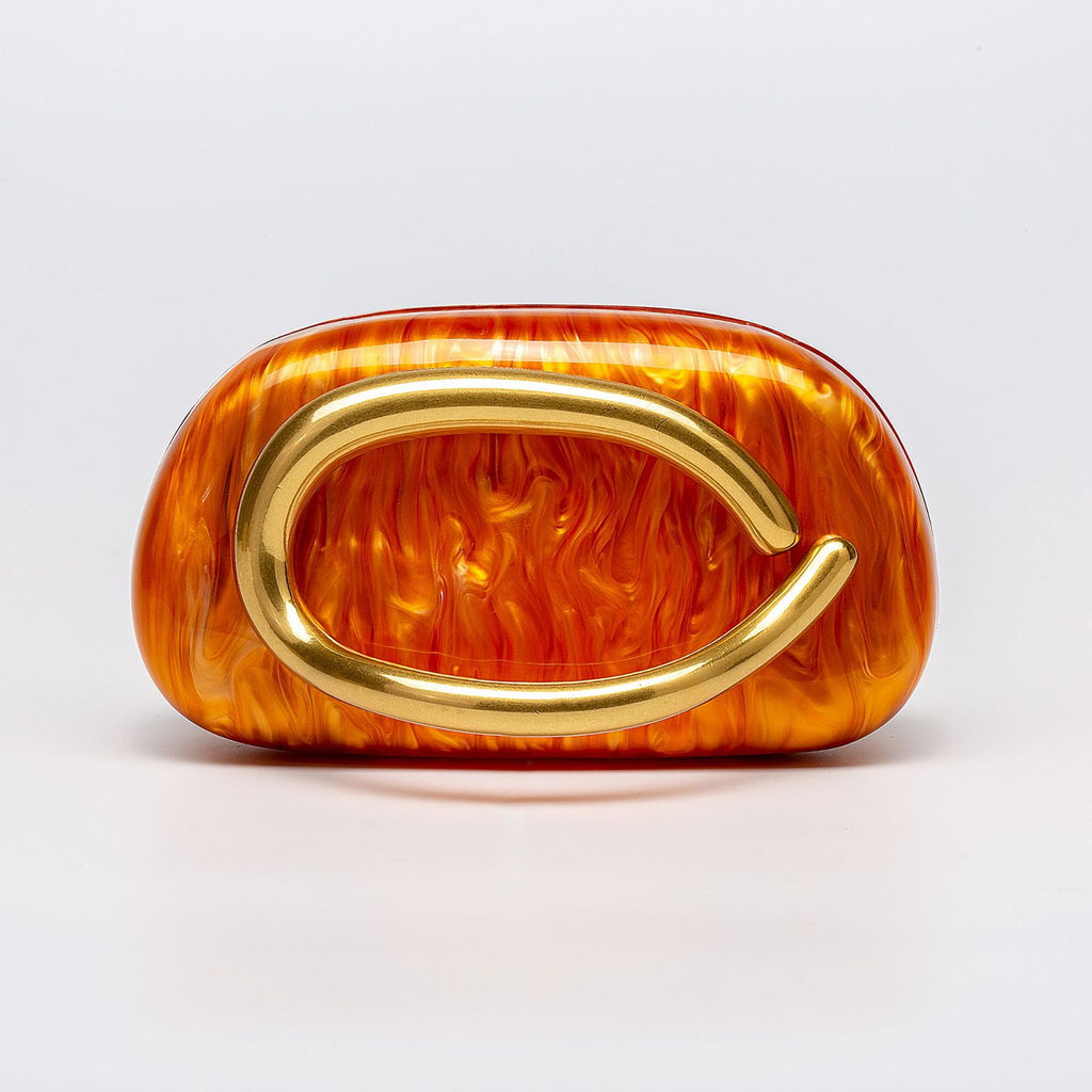 Sculptural Loop Handle Marble Clutch - Acrylic_Orange