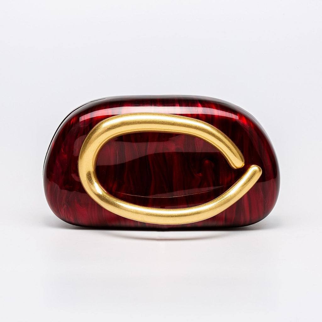 Sculptural Loop Handle Marble Clutch - Acrylic_Red