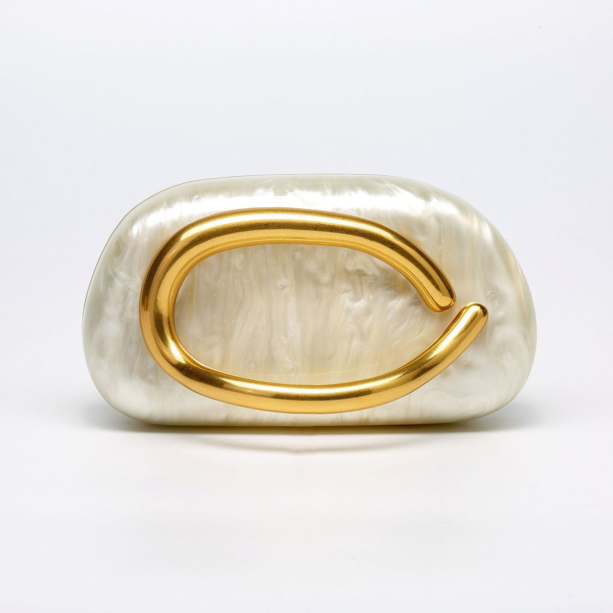 Sculptural Loop Handle Marble Clutch - Acrylic_White