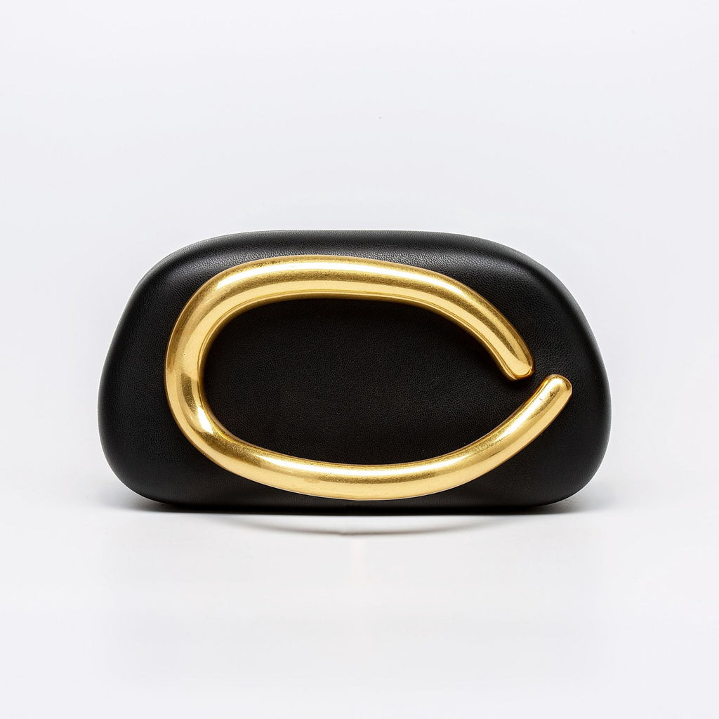Sculptural Loop Handle Marble Clutch - PU_Black