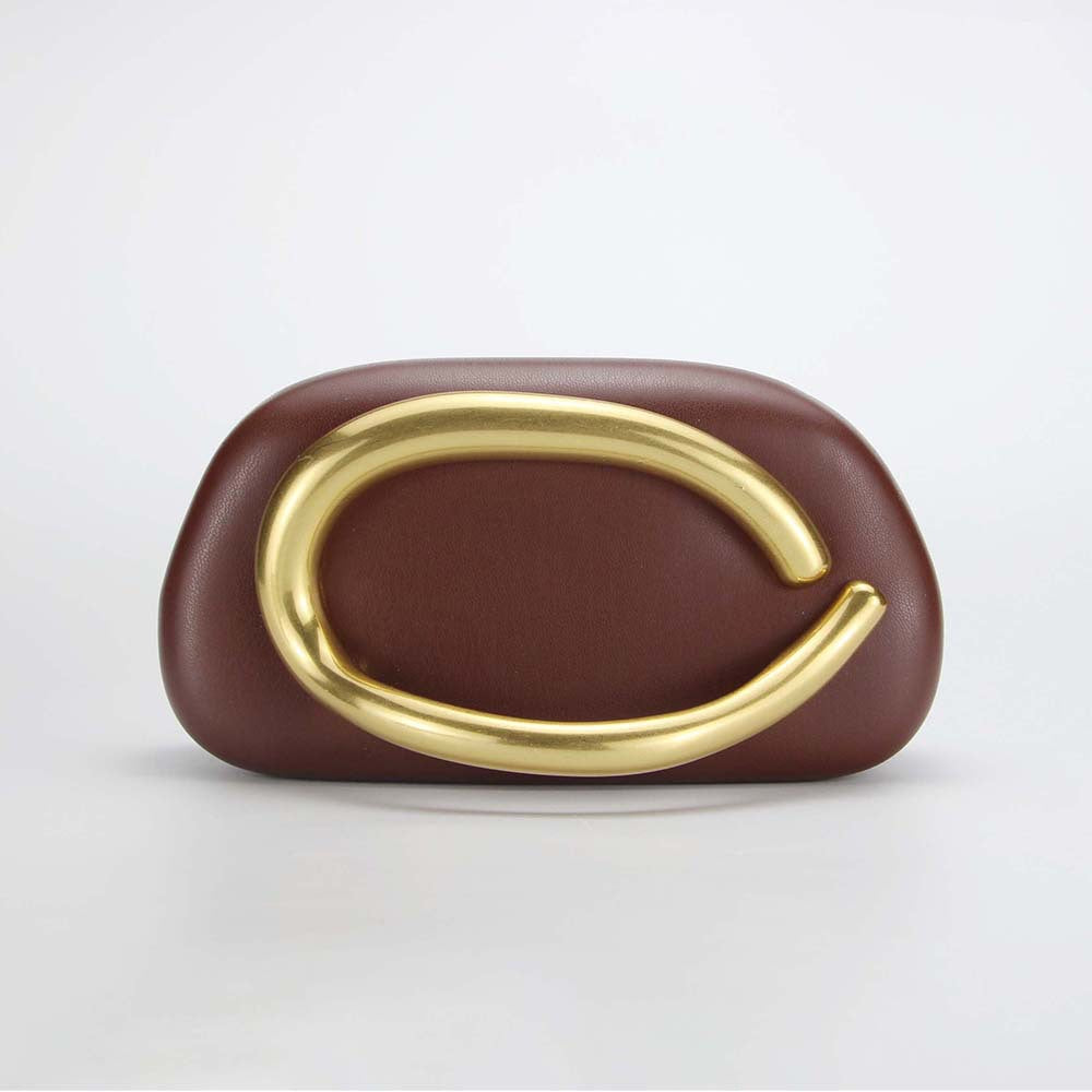 Sculptural Loop Handle Marble Clutch - PU_Coffee