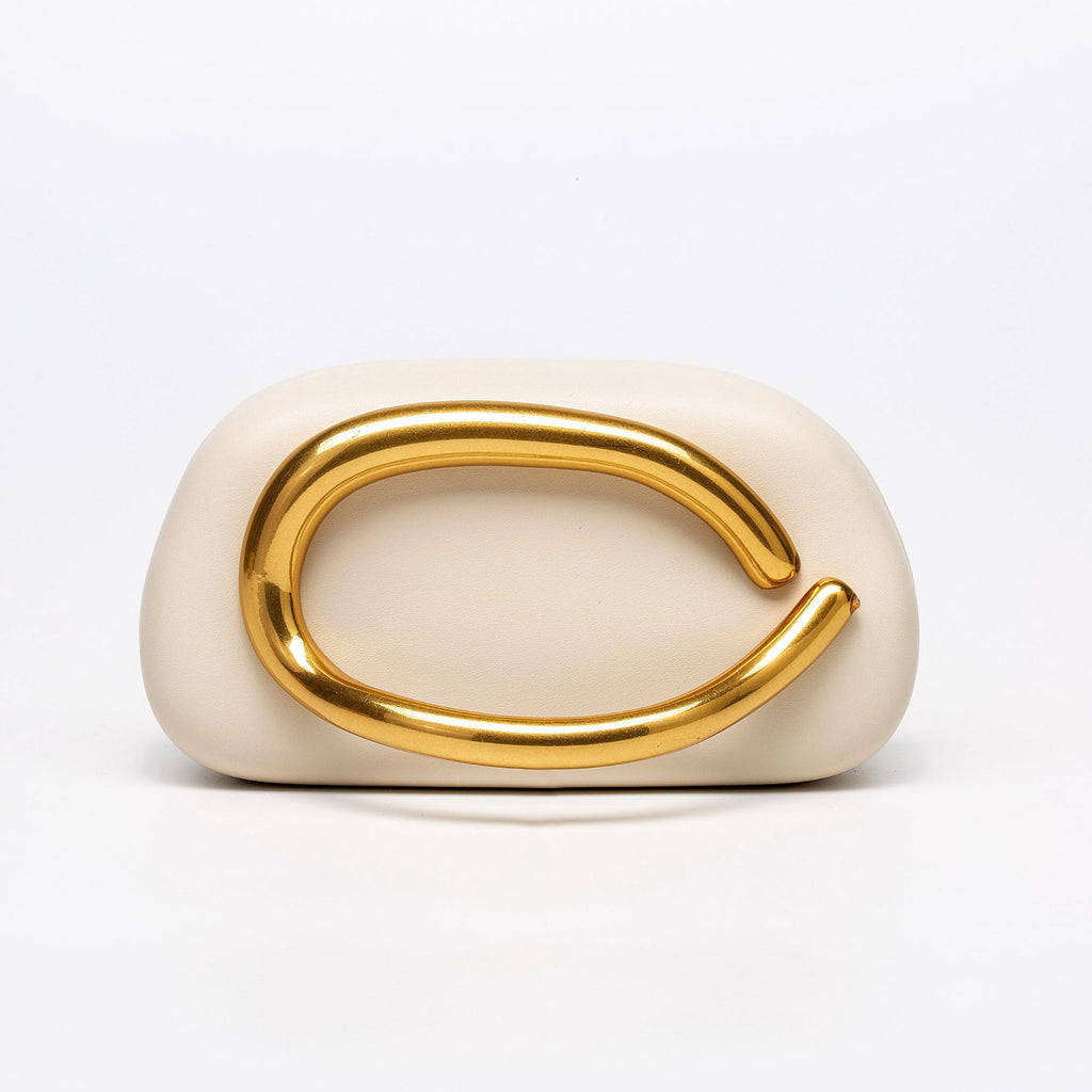 Sculptural Loop Handle Marble Clutch - PU_OffWhite