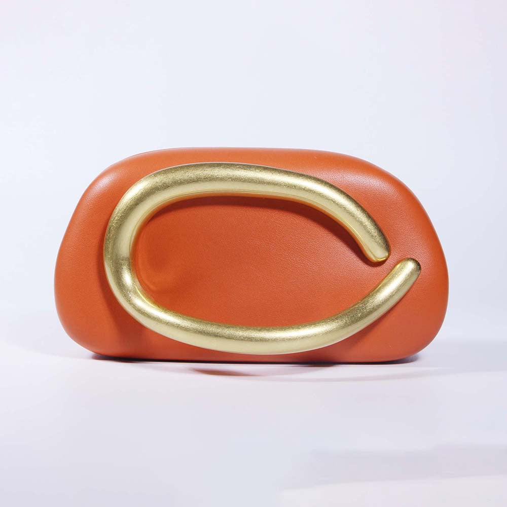 Sculptural Loop Handle Marble Clutch - PU_Orange