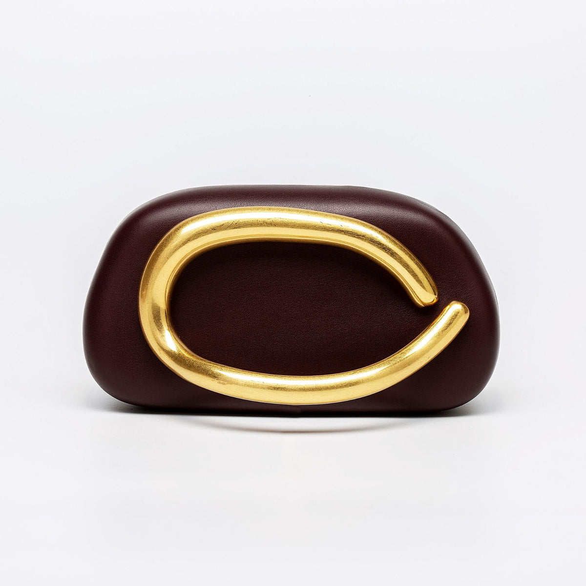 Sculptural Loop Handle Marble Clutch - PU_WineRed