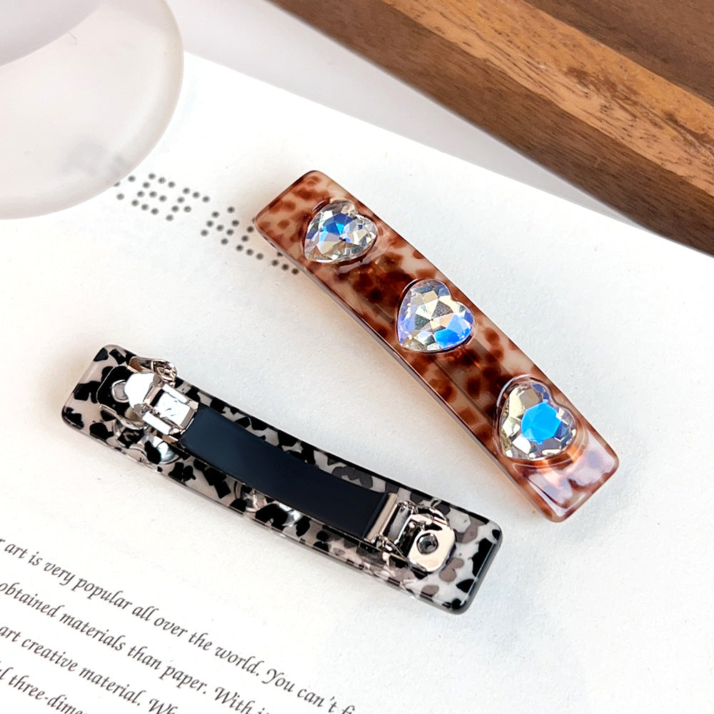 Sparkling Heart Stone Rectangle Hair Barrette