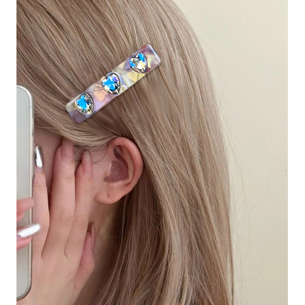 Sparkling Heart Stone Rectangle Hair Barrette - view 3