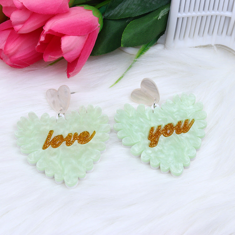 Scalloped Heart Script Drop Earrings - Color_2