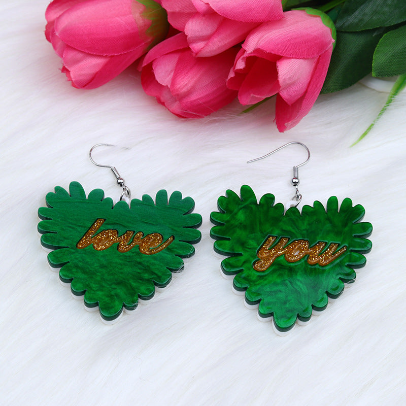 Scalloped Heart Script Drop Earrings - Color_5
