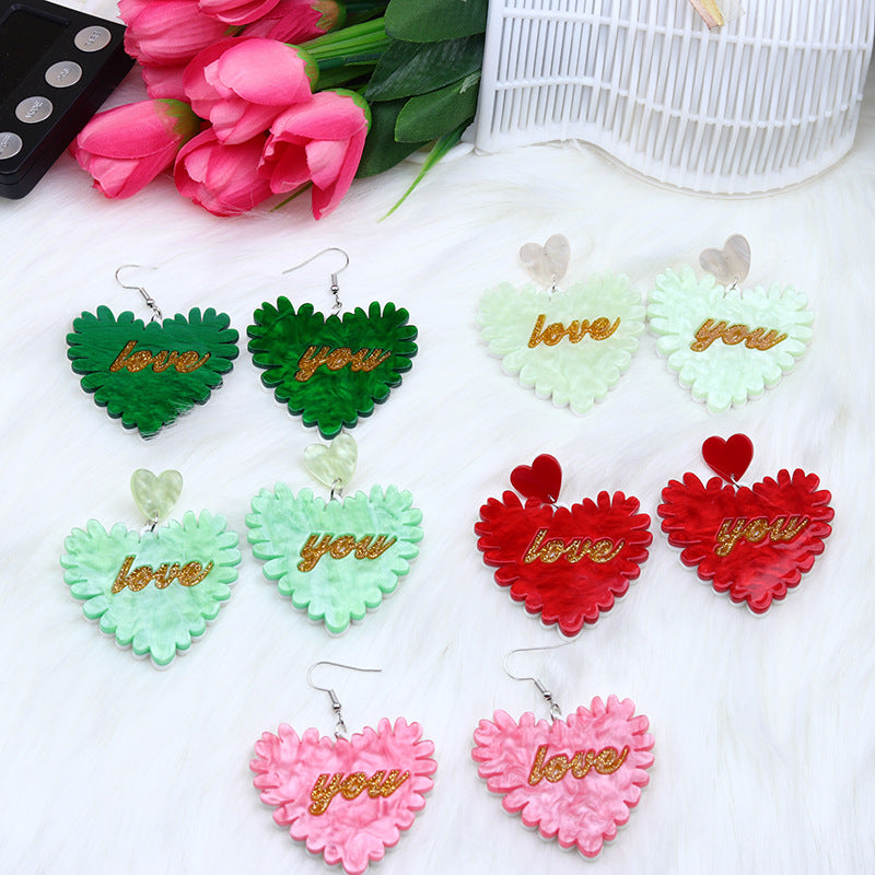 Scalloped Heart Script Drop Earrings