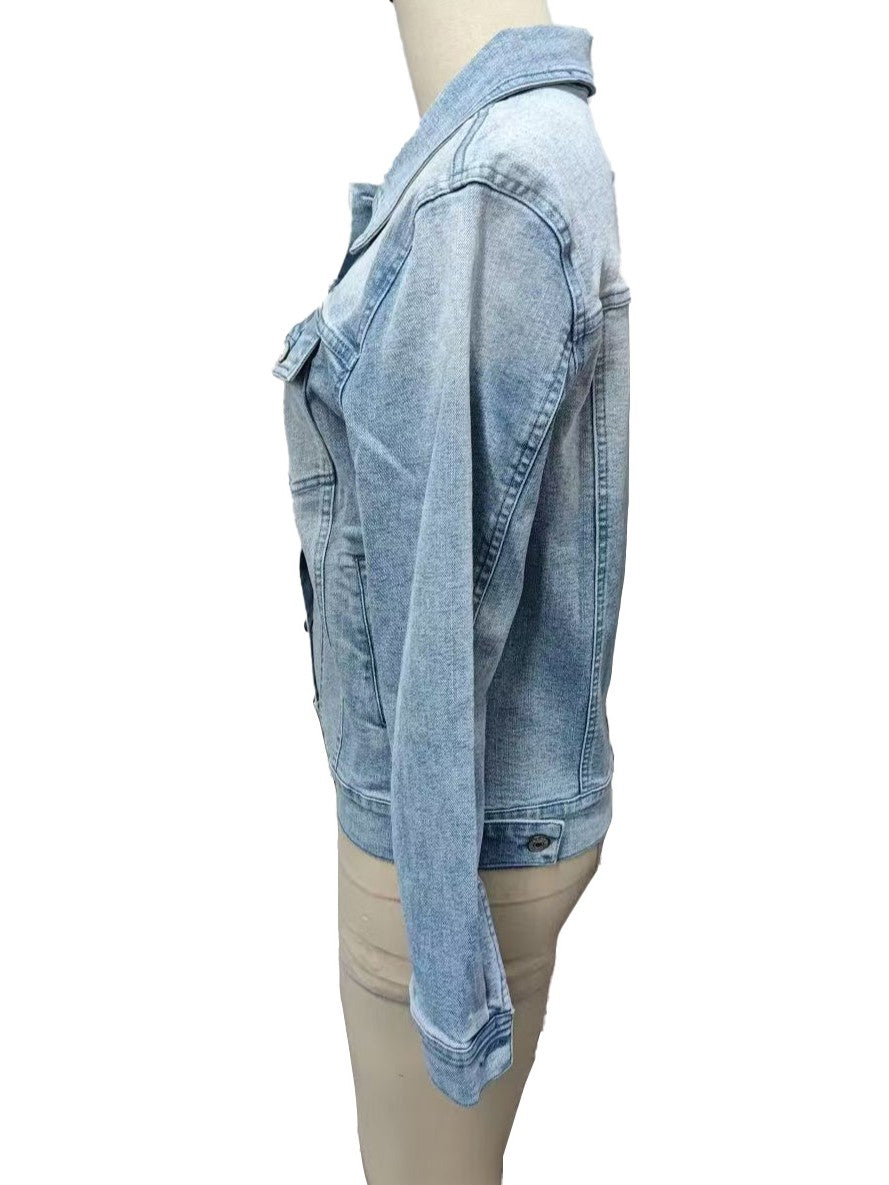 Classic Washed Denim Trucker Jacket - Blue - 2