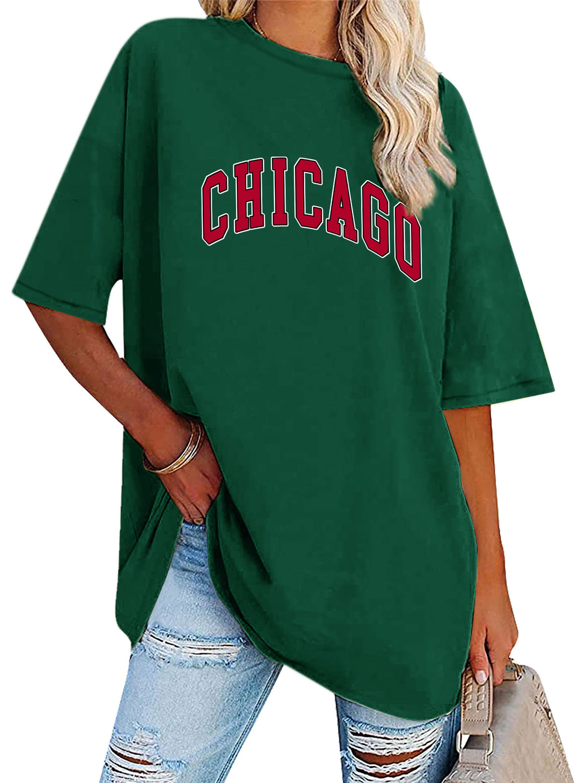 Chicago Collegiate Print Oversized Tunic Tee - Green