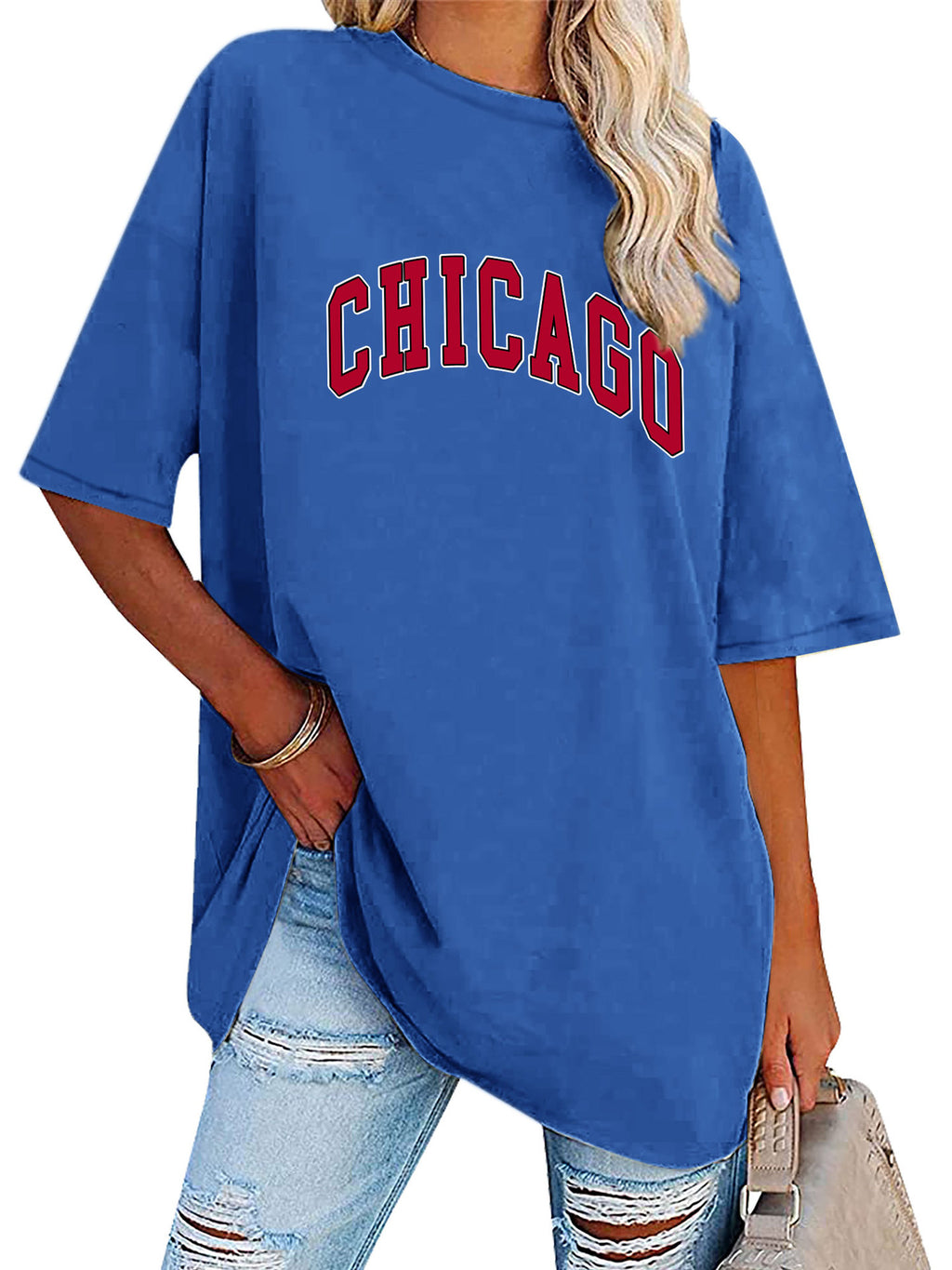 Chicago Collegiate Print Oversized Tunic Tee - Royal