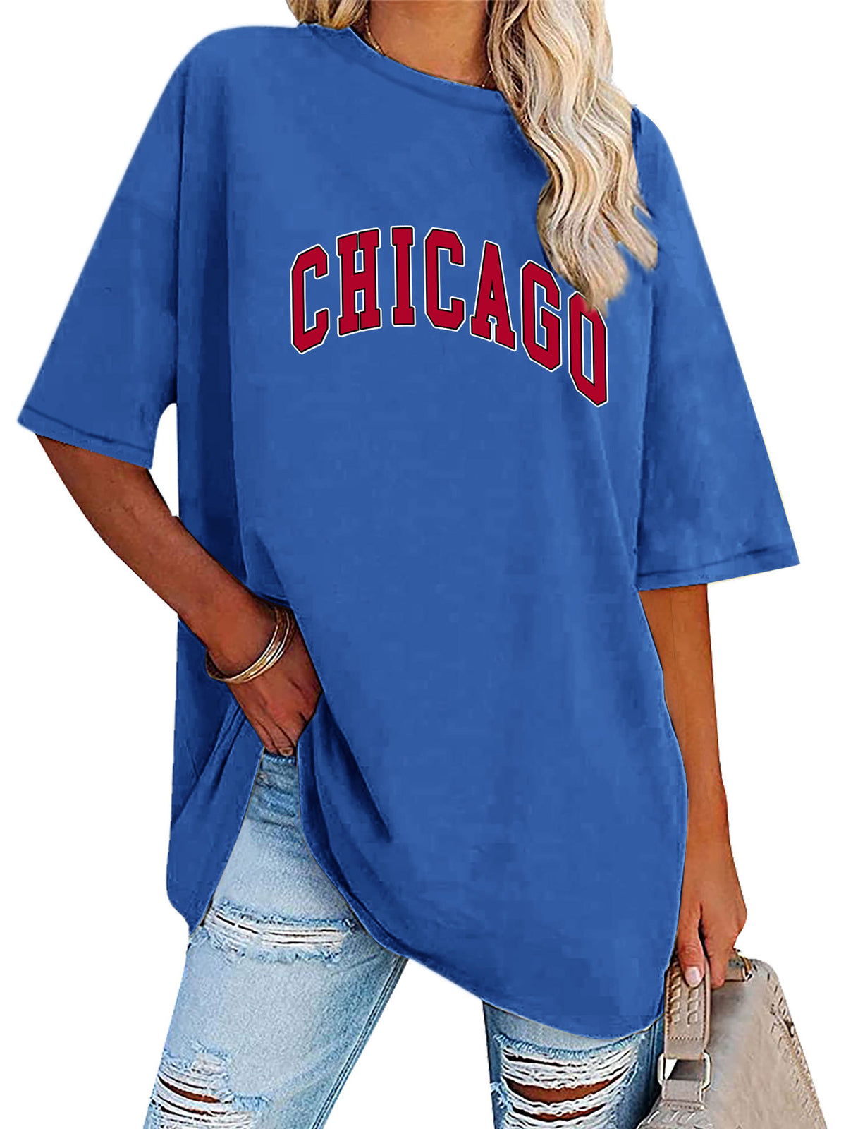 Chicago Collegiate Print Oversized Tunic Tee - Royal