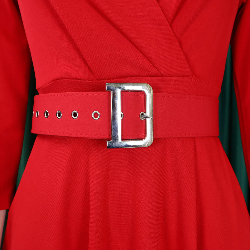 Collared Wrap Front Belted Fit and Flare Dress - Red - 4