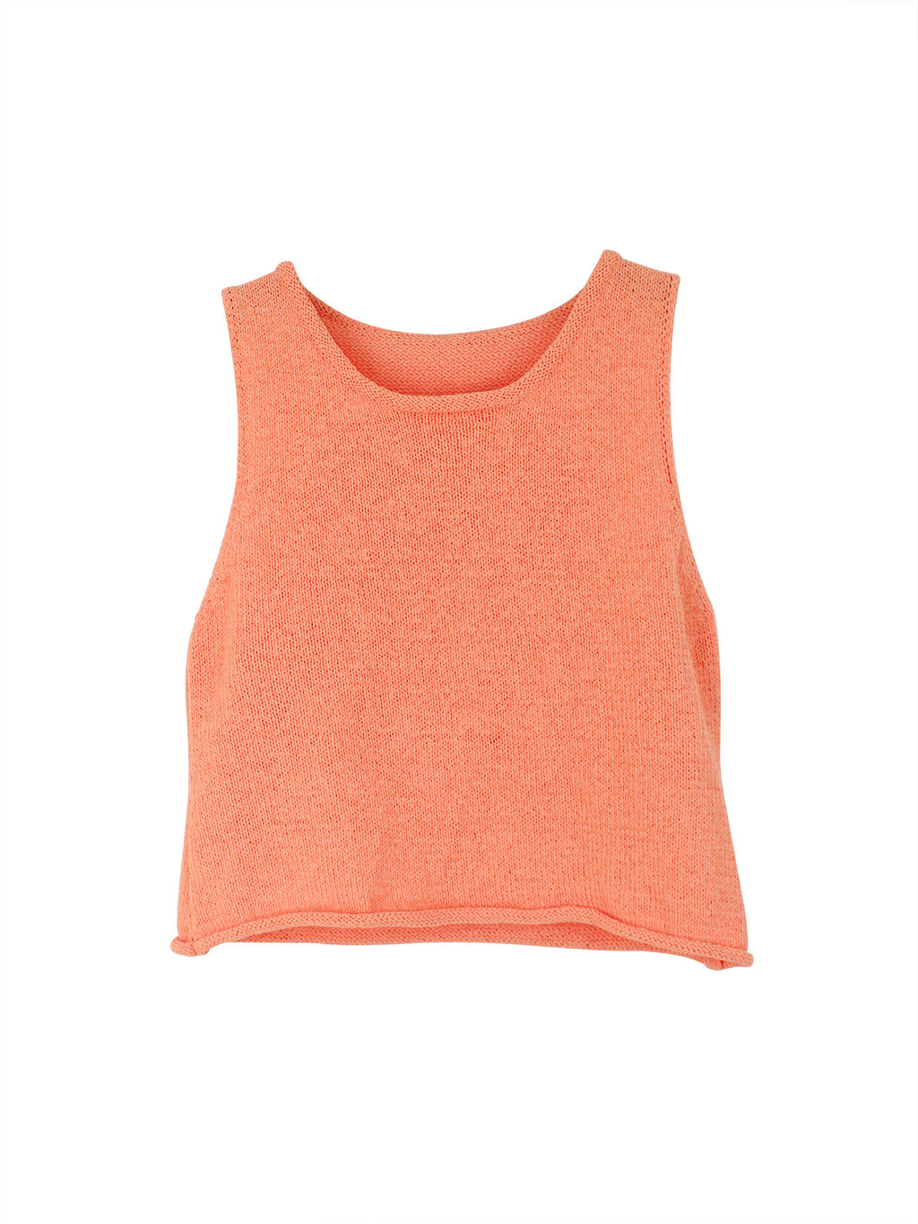 Cropped Crew Neck Knit Tank Top - Orange