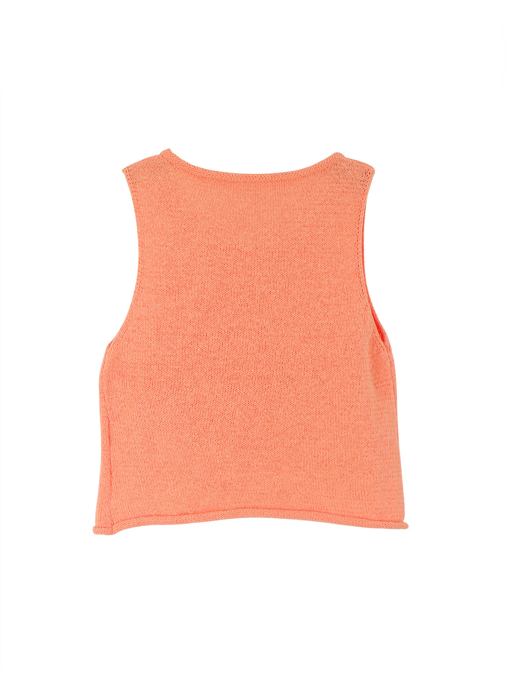 Cropped Crew Neck Knit Tank Top - Orange - 1