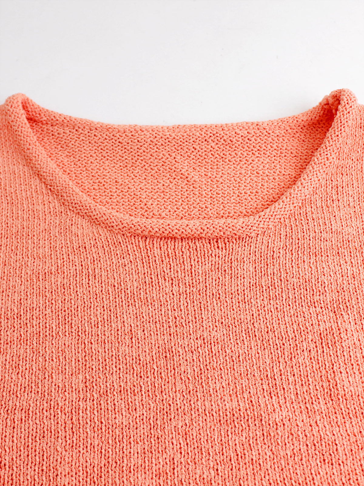 Cropped Crew Neck Knit Tank Top - Orange - 2
