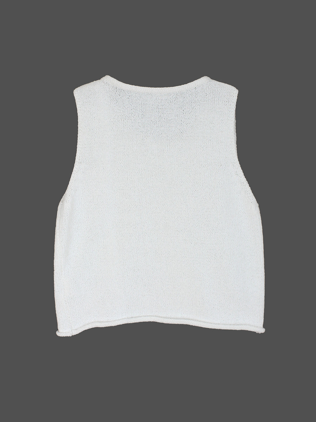 Cropped Crew Neck Knit Tank Top - White - 1