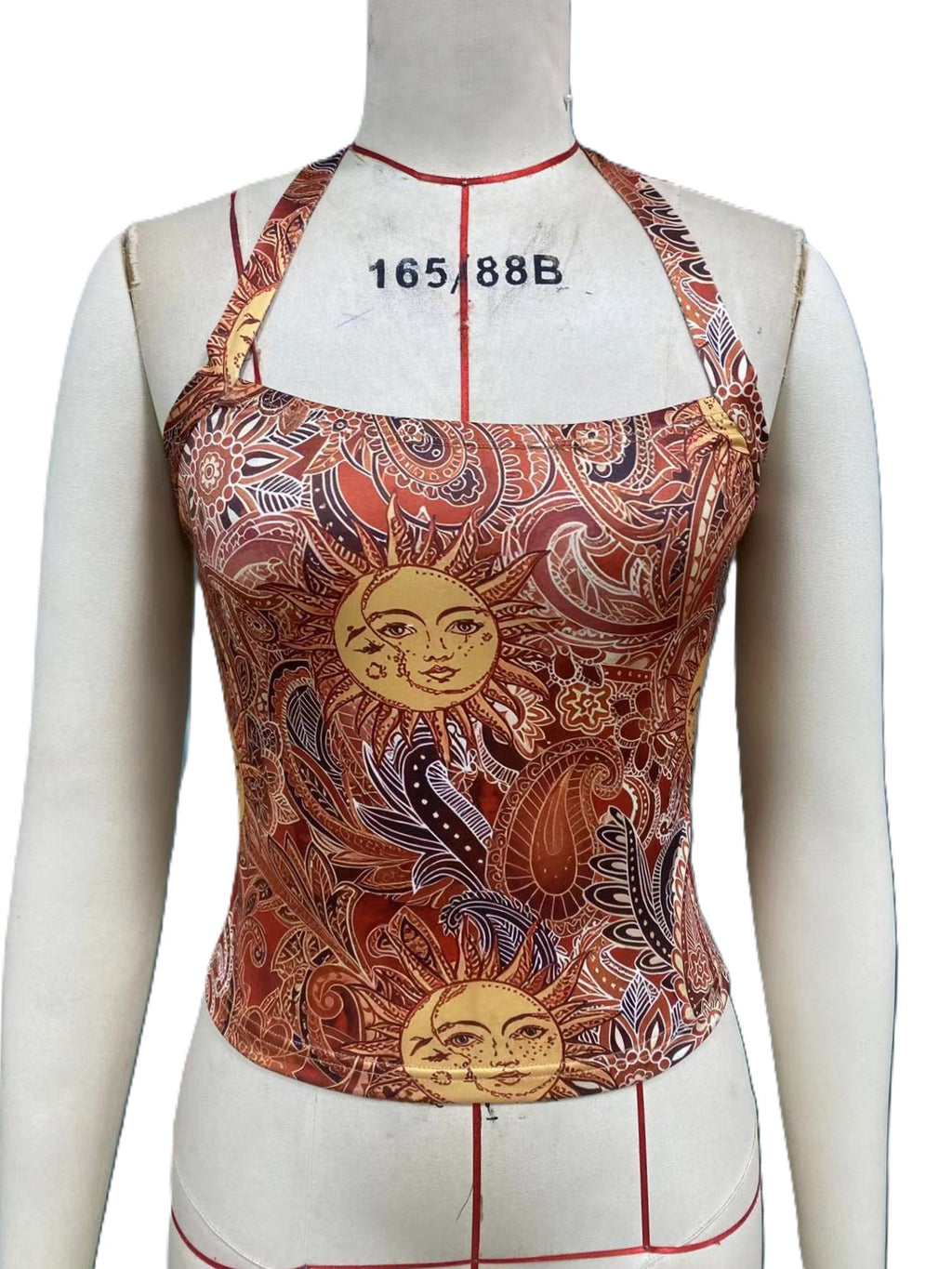 Sun And Paisley Print Halter Tank Top - Decor - 1