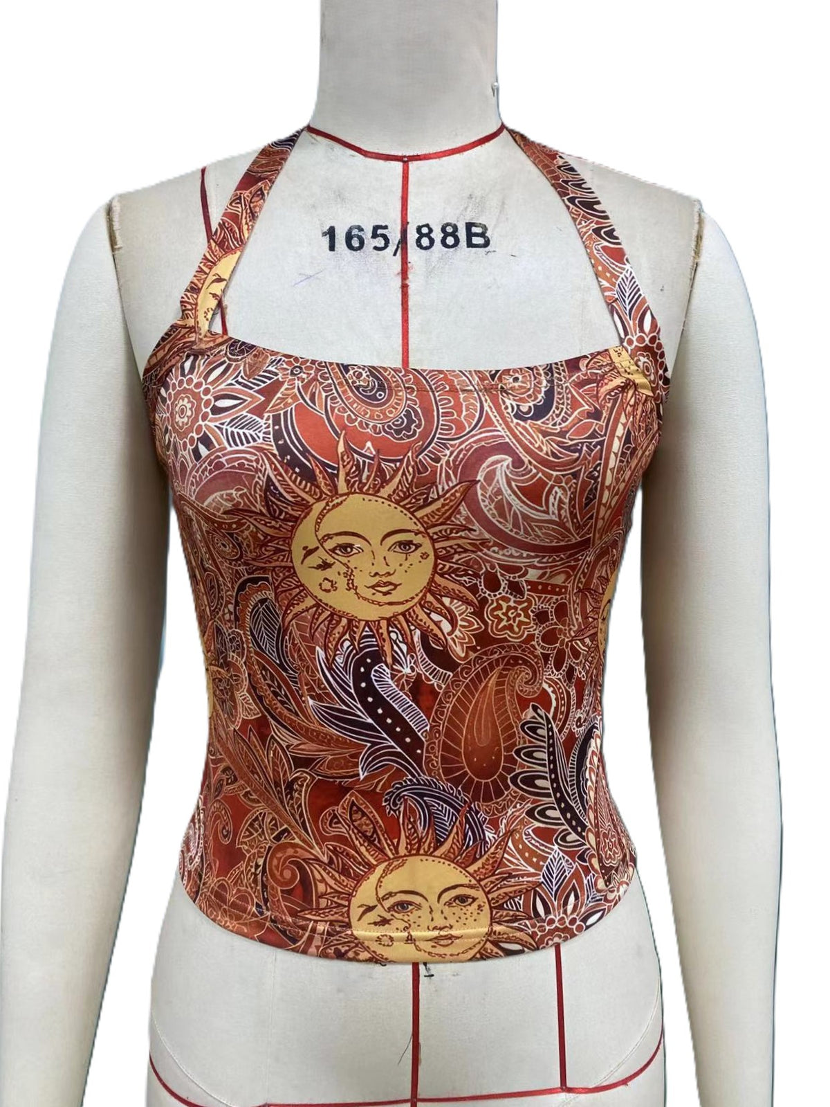 Sun And Paisley Print Halter Tank Top - Decor - 1