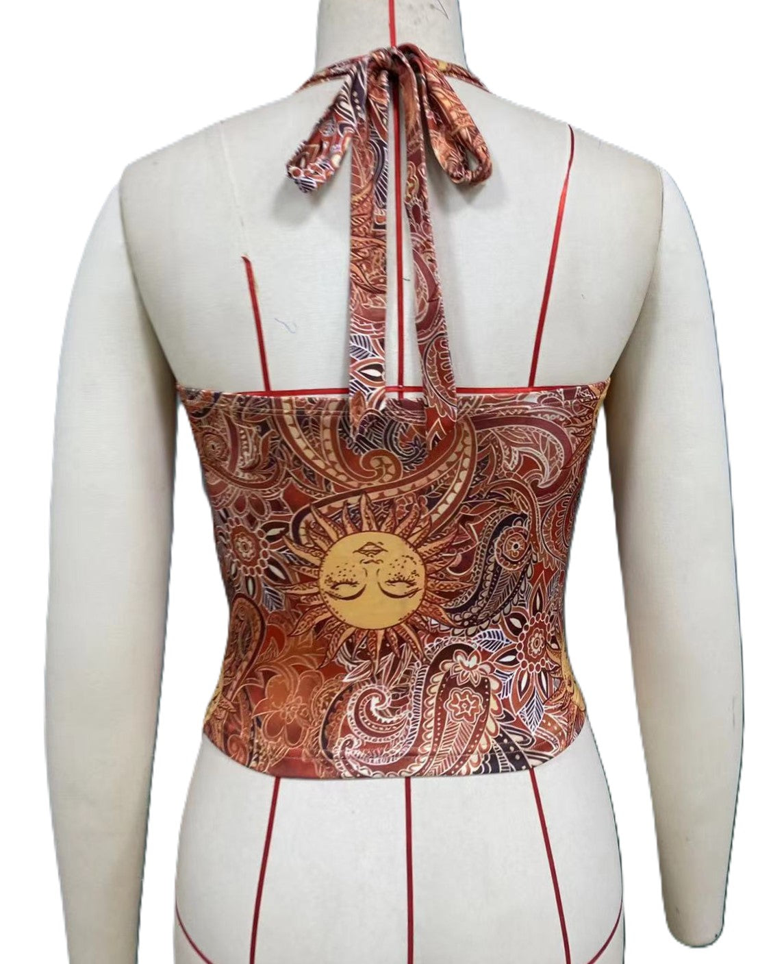 Sun And Paisley Print Halter Tank Top - Decor - 2