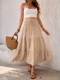 High Waist Tiered Boho Maxi Skirt - Khaki