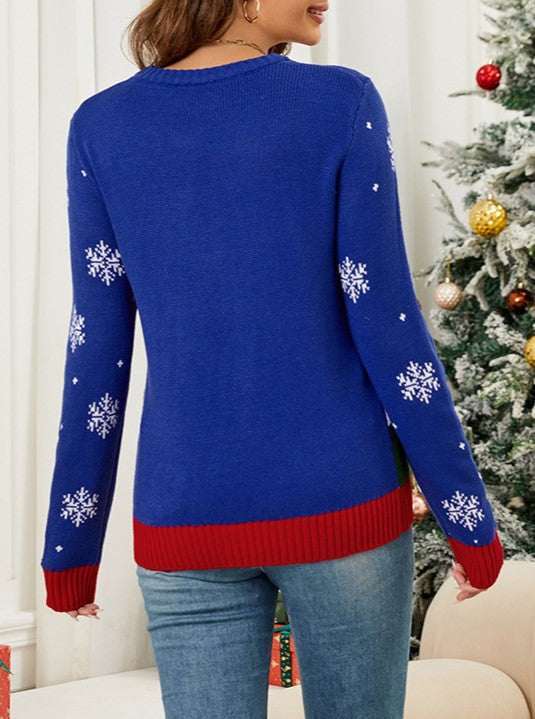 Santa And Tree Christmas Knit Sweater - Blue - 2